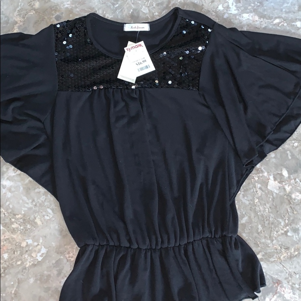 Sushi flower Black Shirt With Sequins NWT
